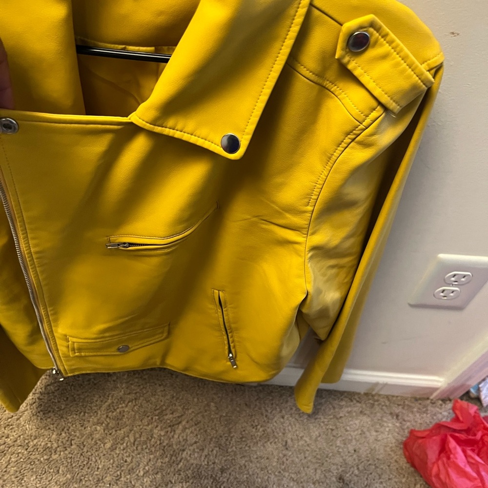 Sporty, leather, yellow jacket